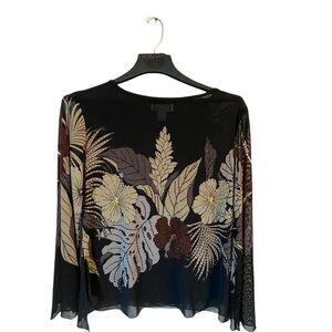 Kokomo- women’s size large, beaded and sequin hibiscus flower, black top